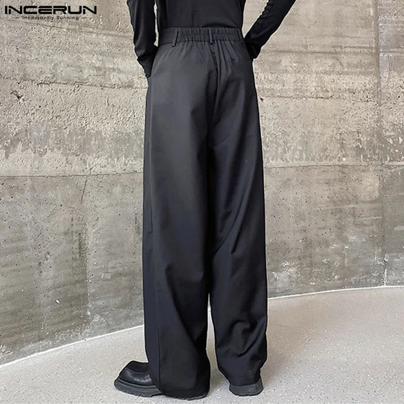Men Pants Solid Color Button Joggers Loose Streetwear Wide Leg Men Pleated Fashion Casual Long Pants S-5XL INCERUN 240921