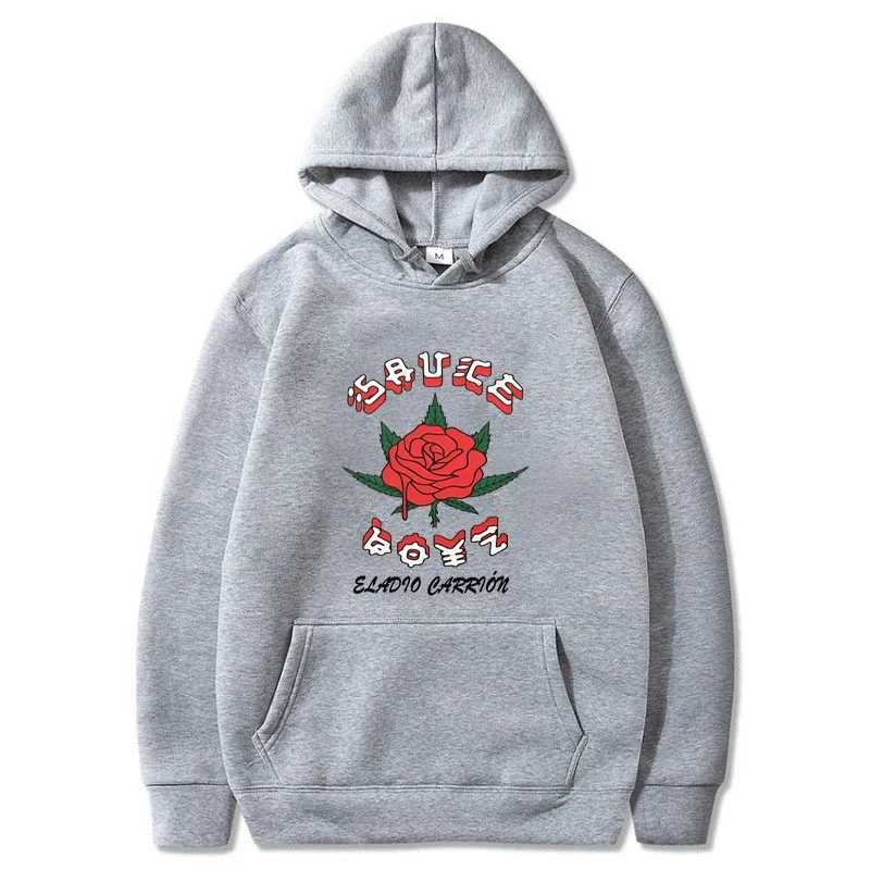Autumn and Winter Casual Fashion Sweatshirt Eladio Carrion Sauce Boyz Rose Print Sweatshirt Round Neck and Hooded SweatshirtX240925