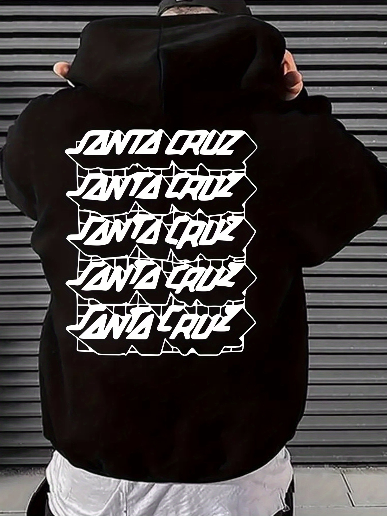 Santa Cruz Inspired Geometric Print Hoodie - 100% Polyester Casual Knit Fabric with Hood, Front Pocket, Slight Stretch, Regular Fit - Spring/Autumn Se