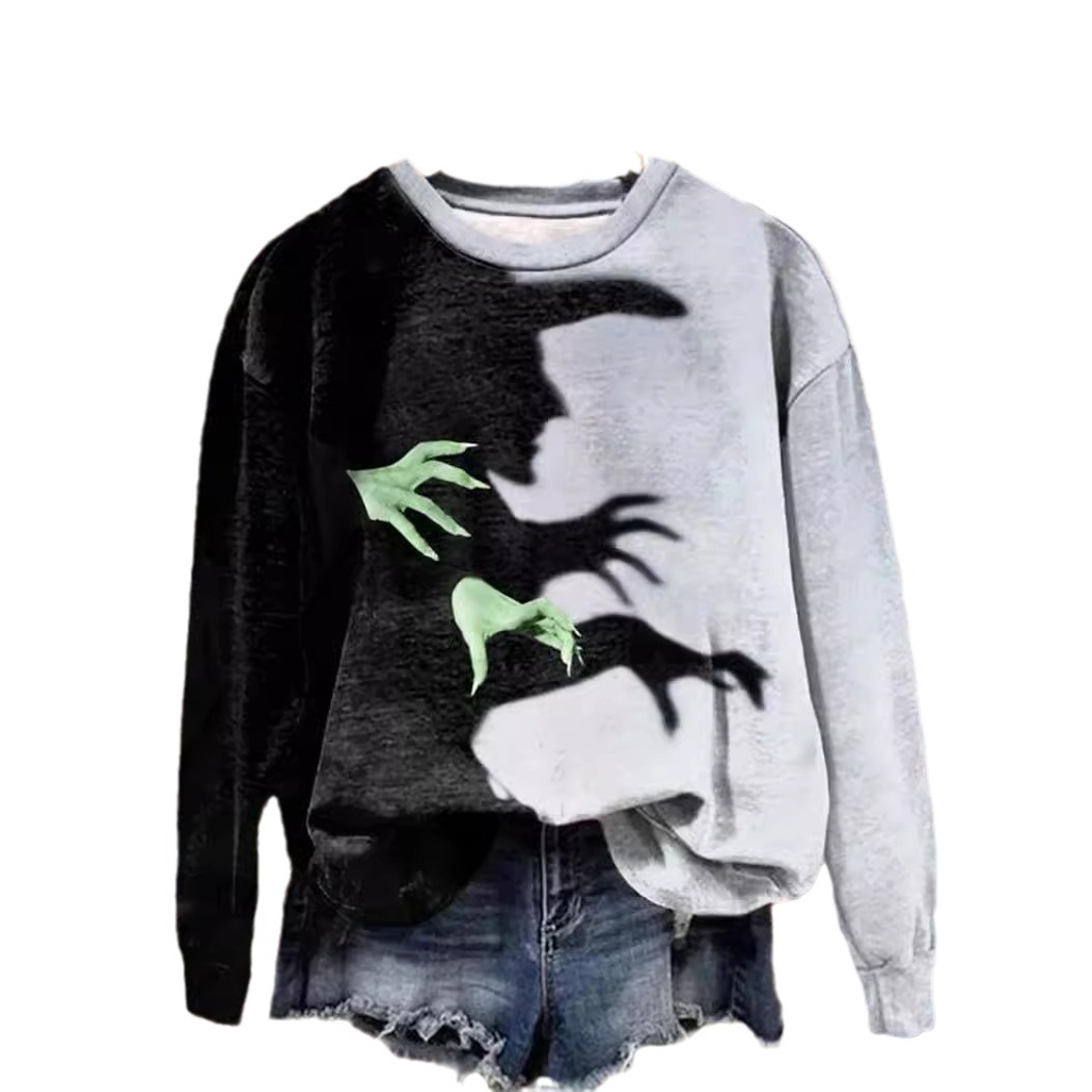 Plus Size Round Neck Halloween Witch 3D Sweatshirt for Women dh5727163