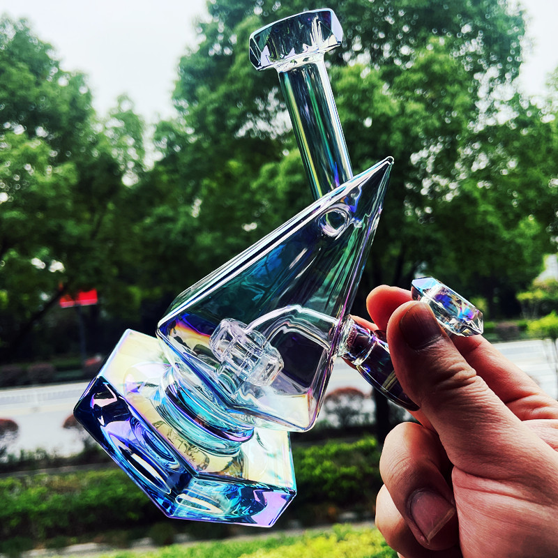 Glass Rainbow Chromed Waterpipe Recycle Bong Hookah Smokingpipe