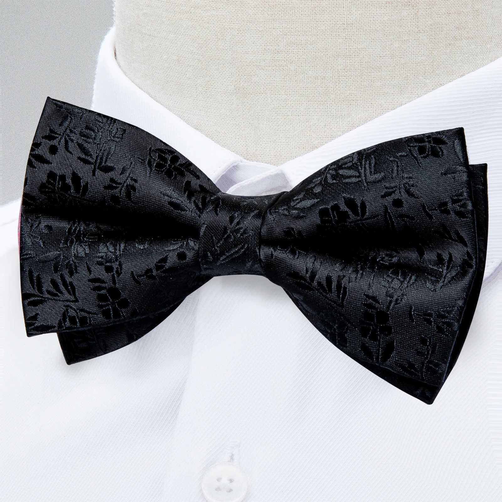 Classic black mens tie 100% silk tie pocket square cufflink set Paisley gold pre tie DiBanGu Y240925