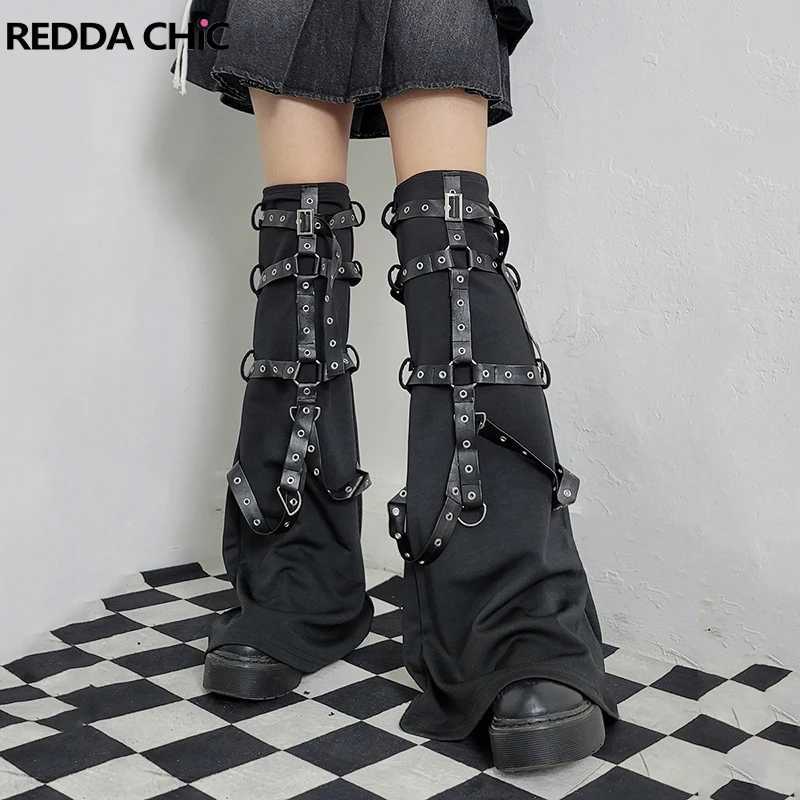 Other Fashion Accessories REDDACHiC Steampunk Leather Harness Leg Warmers Women Retro Black Boots Cover Thigh Long Socks Grayu Y2k Harajuku Emo Stree 