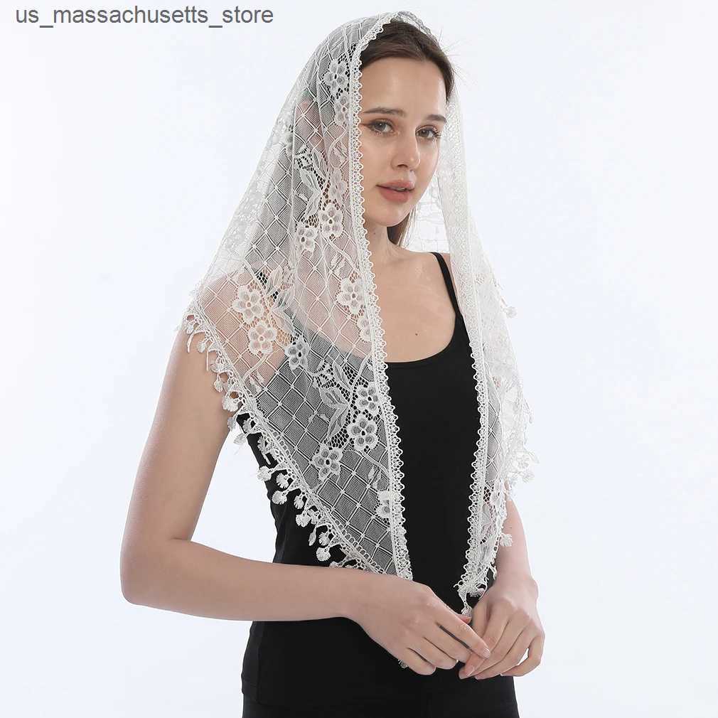 Scarves Wraps Fashion Church Shawl Lace Veil Polyester Scarf Bandana Church Prayer Wedding Mantilla Chapel White Embroidered Hijab Women Scarf L240910