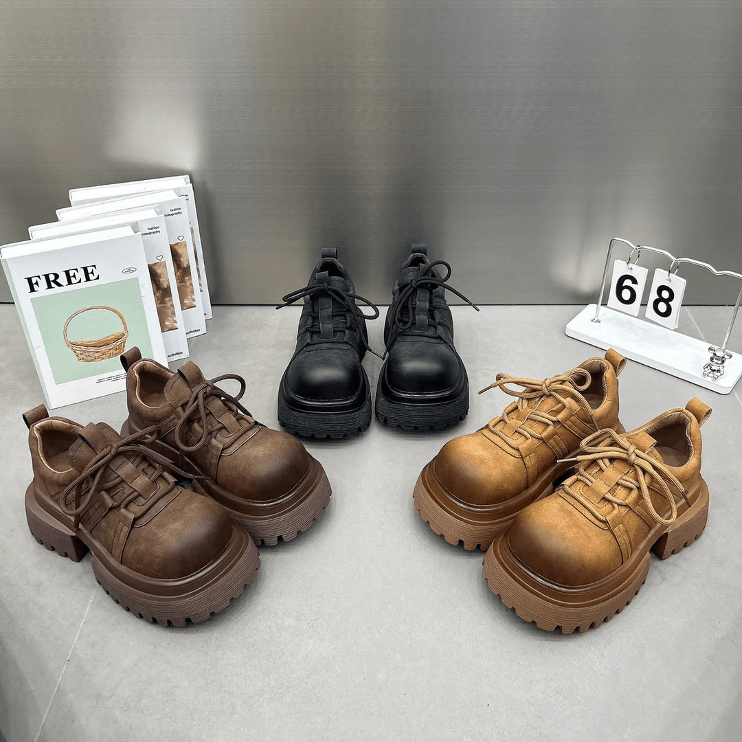 Platform Single Shoes Women's Fall 2024 New Lace-Up Retro Versatile Casual Shoes Free shipping