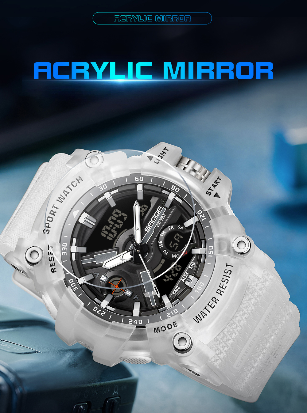 SANDA 3179 Digital Men's Military Watch 50M Waterproof Watch Dual Display Quartz Sports Watch Men's Night Light Relogio Masculino 09