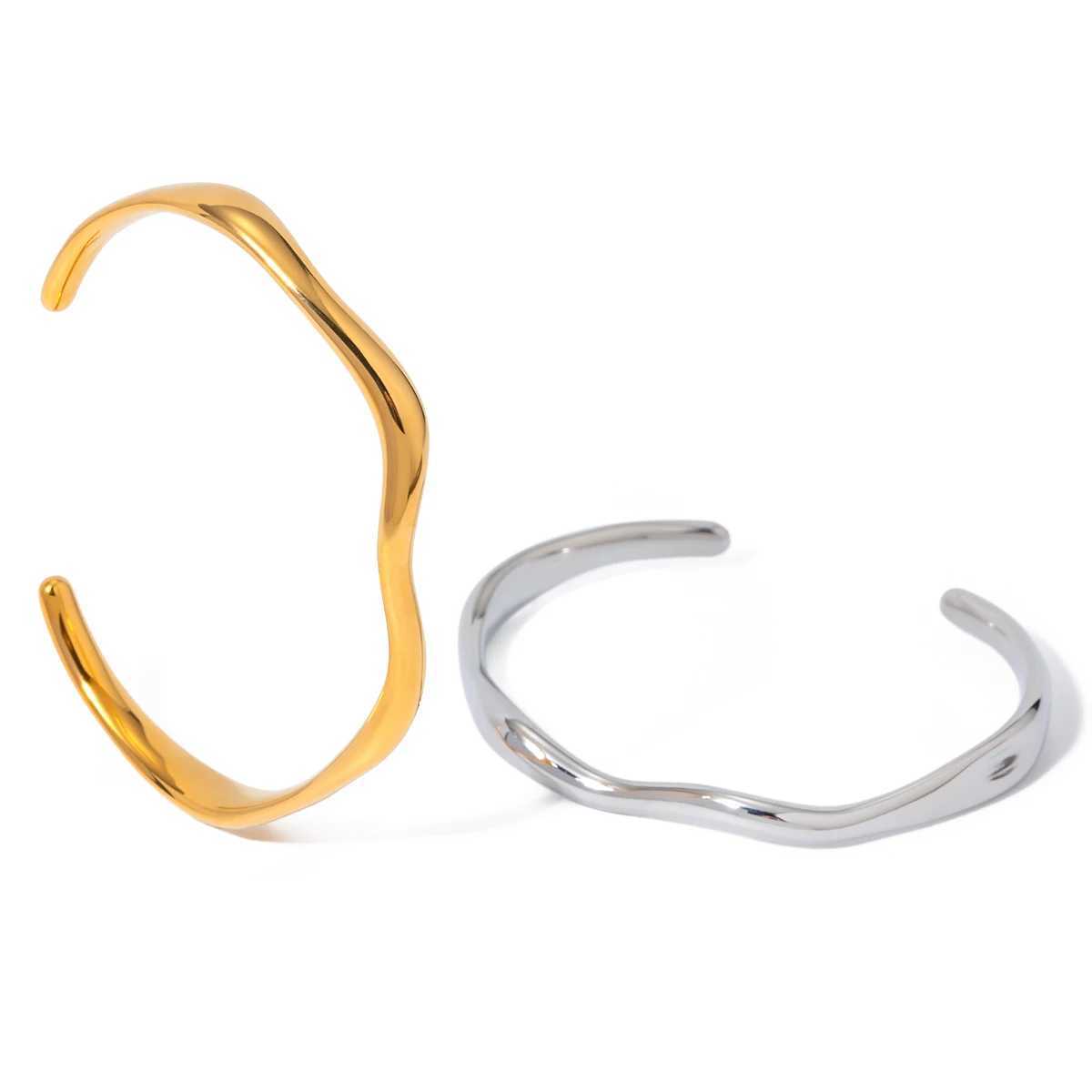Youthway Stainless Steel Texture Opening Cuff Bangle Bracelets Metal Waterproof Minimalist Elegant Jewelry for Women Gift 2024X240925