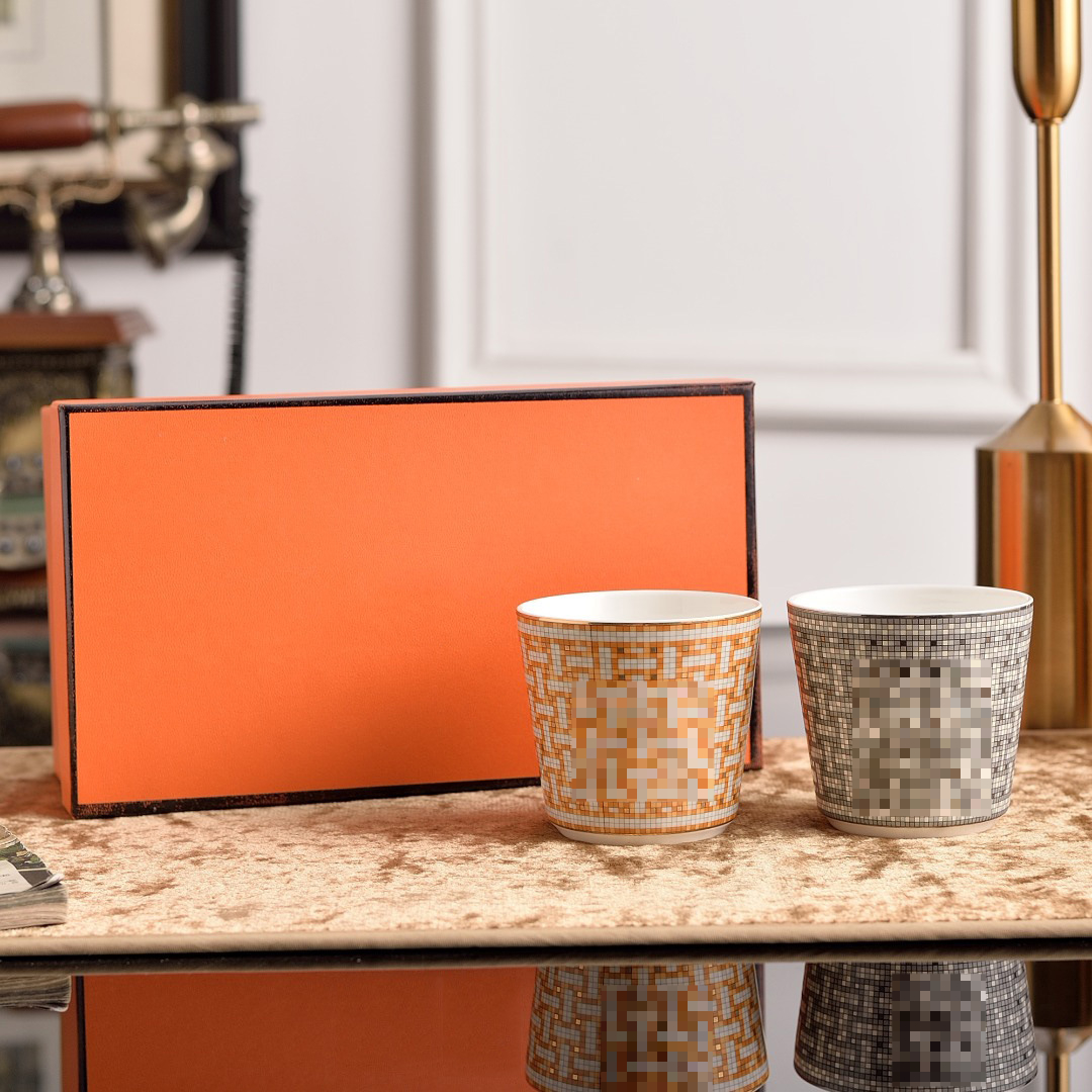 Luxury Pair Mugs Sets Bone China Coffee Cup 250ml Afternoon Tea Cup Classic Mosaic Breakfast Milk Cup Gift Box