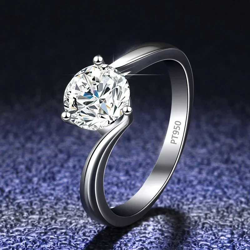 100% genuine silica engagement ring luxury PT950 white gold 1-carat diamond wedding ring classic simple 3-fork ring W240925