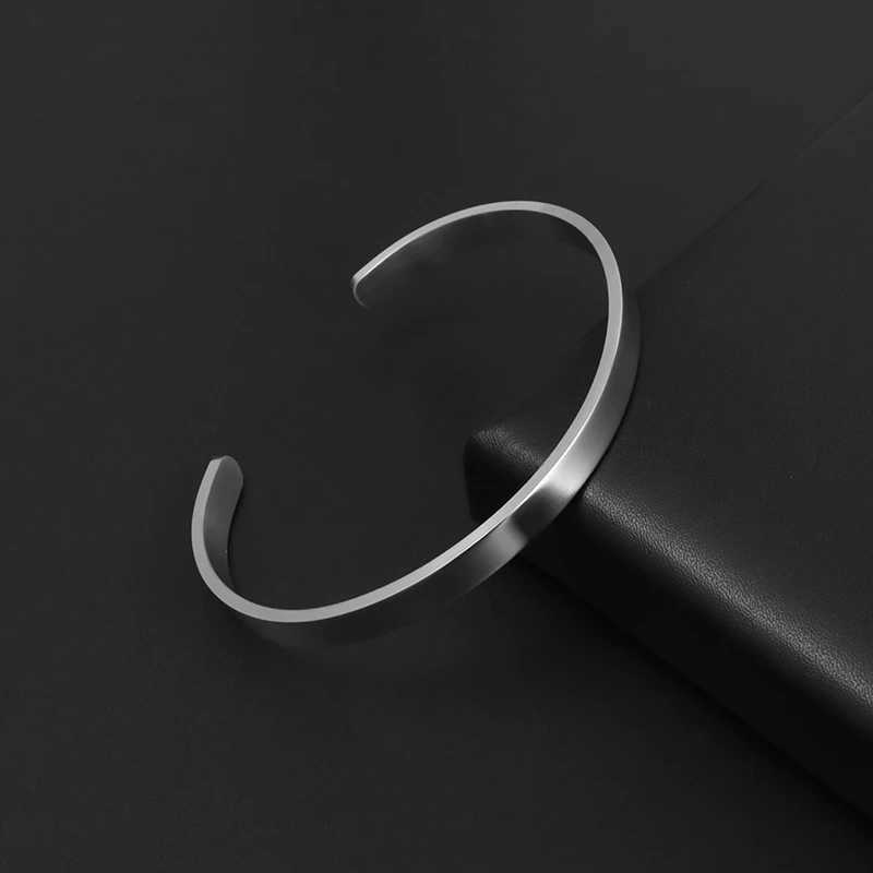 Stainless Steel Polished Design C Shape 6Mm Open Bracelet for Men Women Fashion Punk Mirror Bracelet Couple JewelryX240925