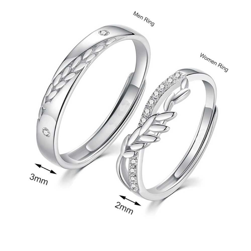 Copper plated platinum wheat ear crystal overlay with adjustable opening size couple ring mens finger jewelry wholesale W240925
