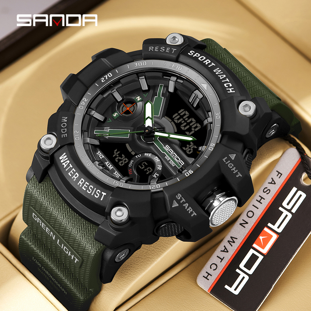 SANDA 3179 Digital Men's Military Watch 50M Waterproof Watch Dual Display Quartz Sports Watch Men's Night Light Relogio Masculino 59