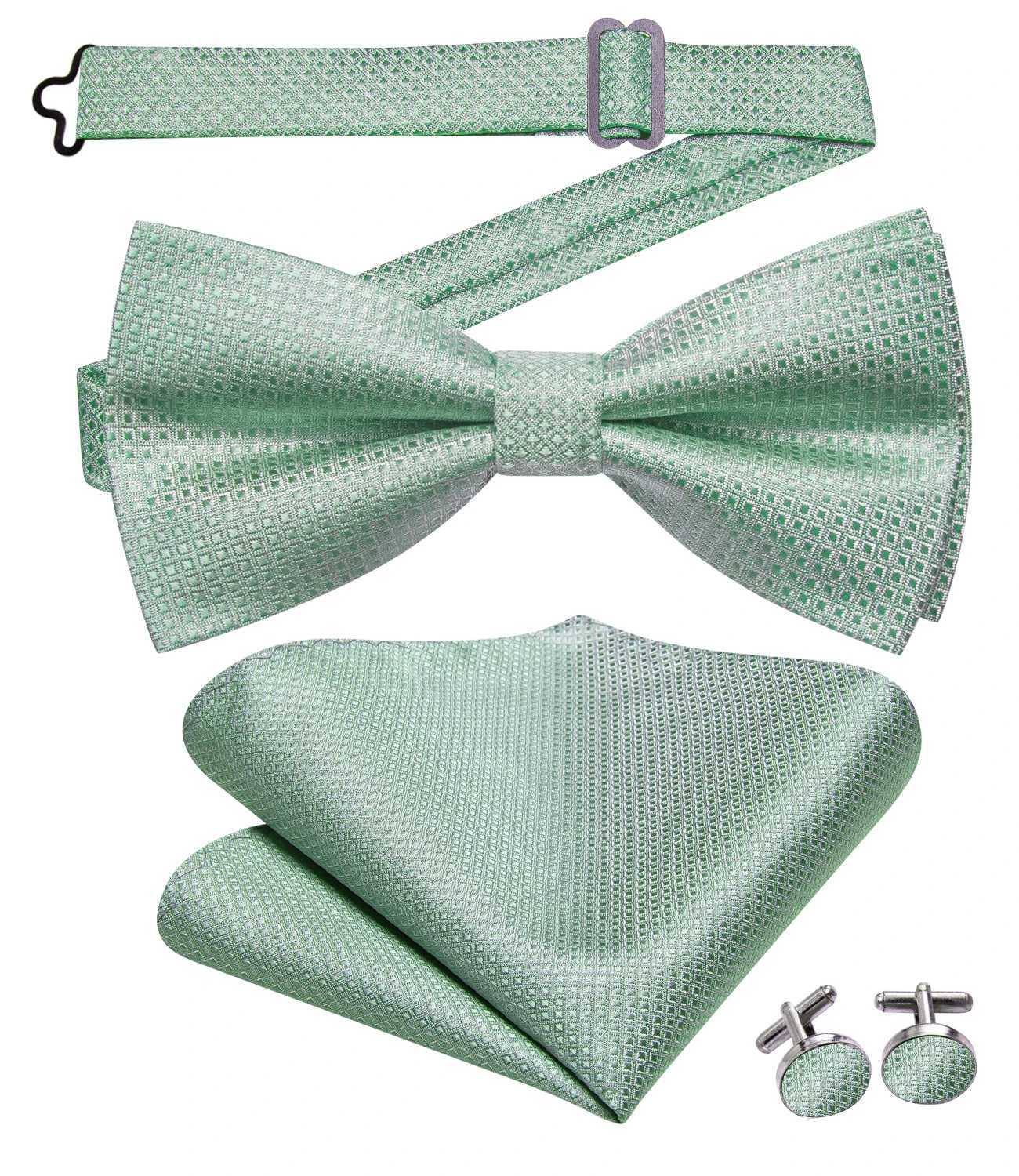 Hi tie Sage Green Solid Jacquard Silk Mens Bow Hanky Cufflinks Prefabricated Bow M Business Wedding Party Y240925