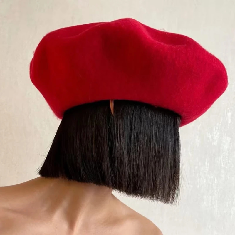 Womens solid color oversized beret in autumn and winter plus sizes lined with wool beret size L cloud hat 240921