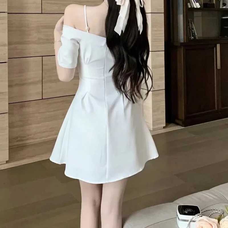 Summer Womens Clothing Pullover Solid Color Camisole Bow Embroidered Flares Office Lady Elegant A-Line Knee Dresses Skirts M240924