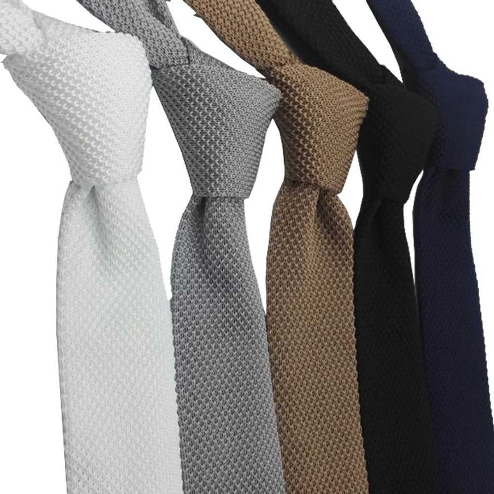 HUISHI ultra-thin fashionable mens knitted tie 5.5cm pure black gray blue Burgundy knitted tie Y240925