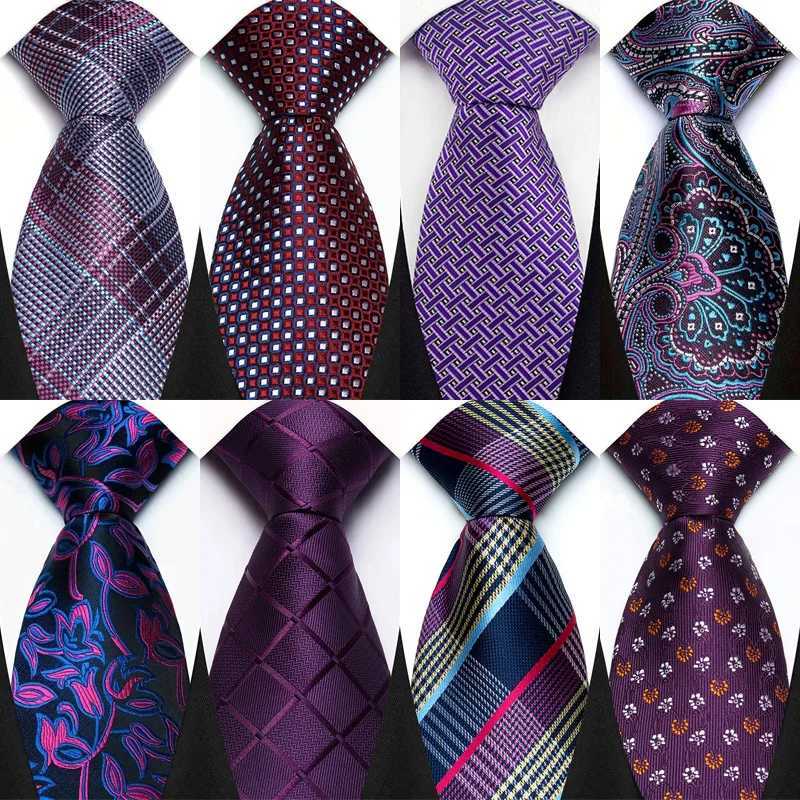 Luxury 8CM Mens Necktie Purple Color Stripes Floral Plaid Ties For Man Gro Jacquard Woven Neck Tie For Business Wedding Party X2504071