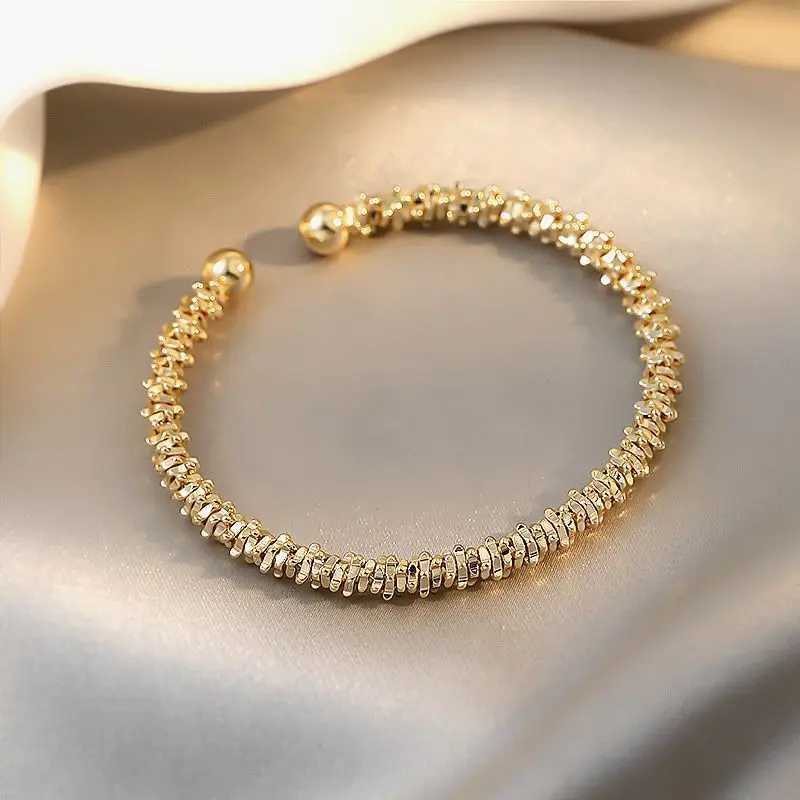 Classic Simple Copper Alloy Gold Colour Jewelry Open Bracelet Korean Fashion Accessories Girls OL Style Cuff Bangle For WomanX240925