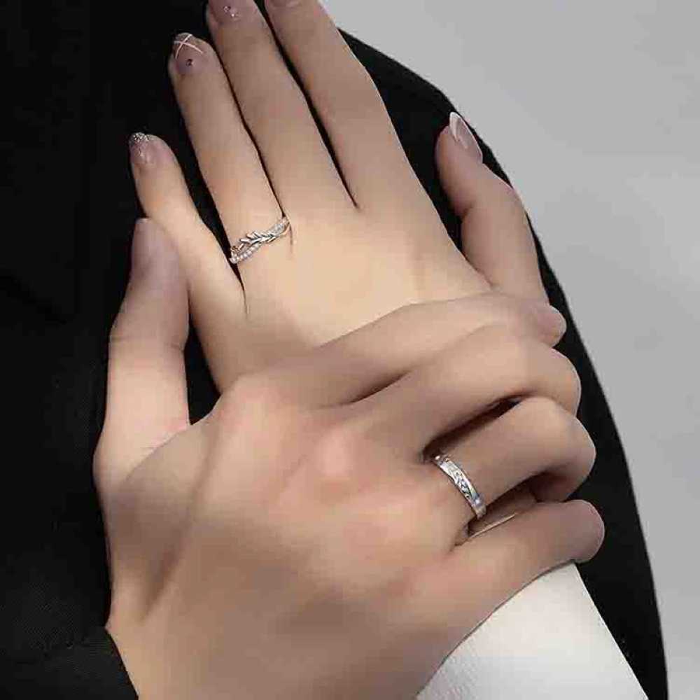 Copper plated platinum wheat ear crystal overlay with adjustable opening size couple ring mens finger jewelry wholesale W240925