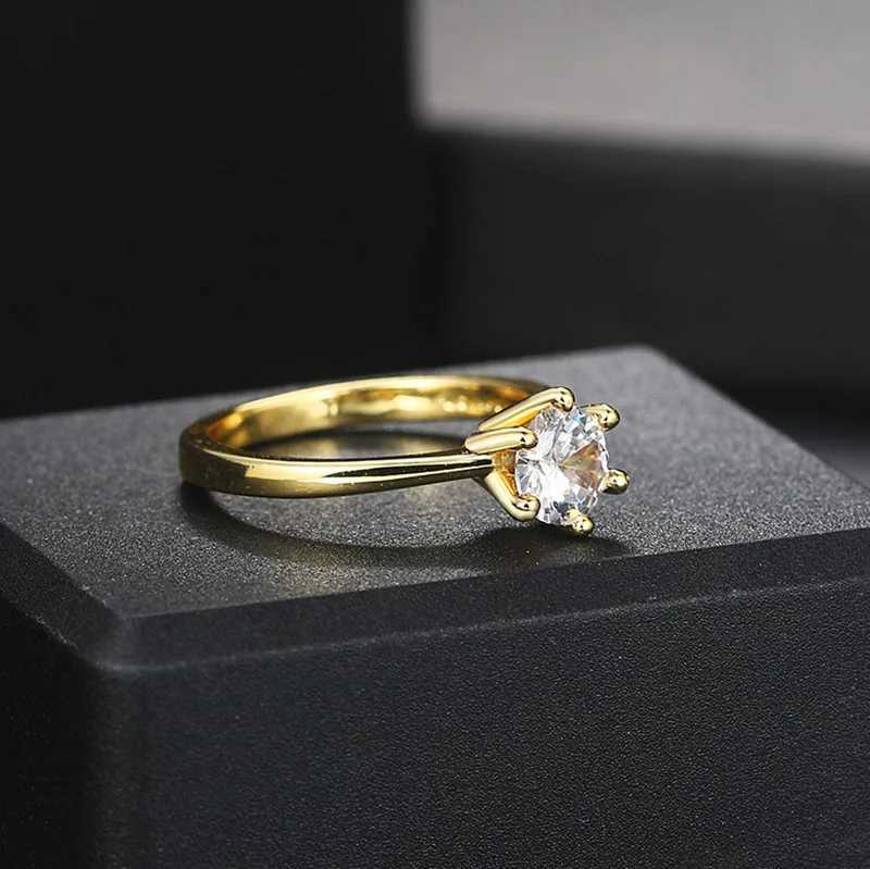 Classic 1-carat Crystal Womens Wedding Ring Zirconia Gold Engagement Anniversary Recommended Wedding Ring Jewelry R174 W240925