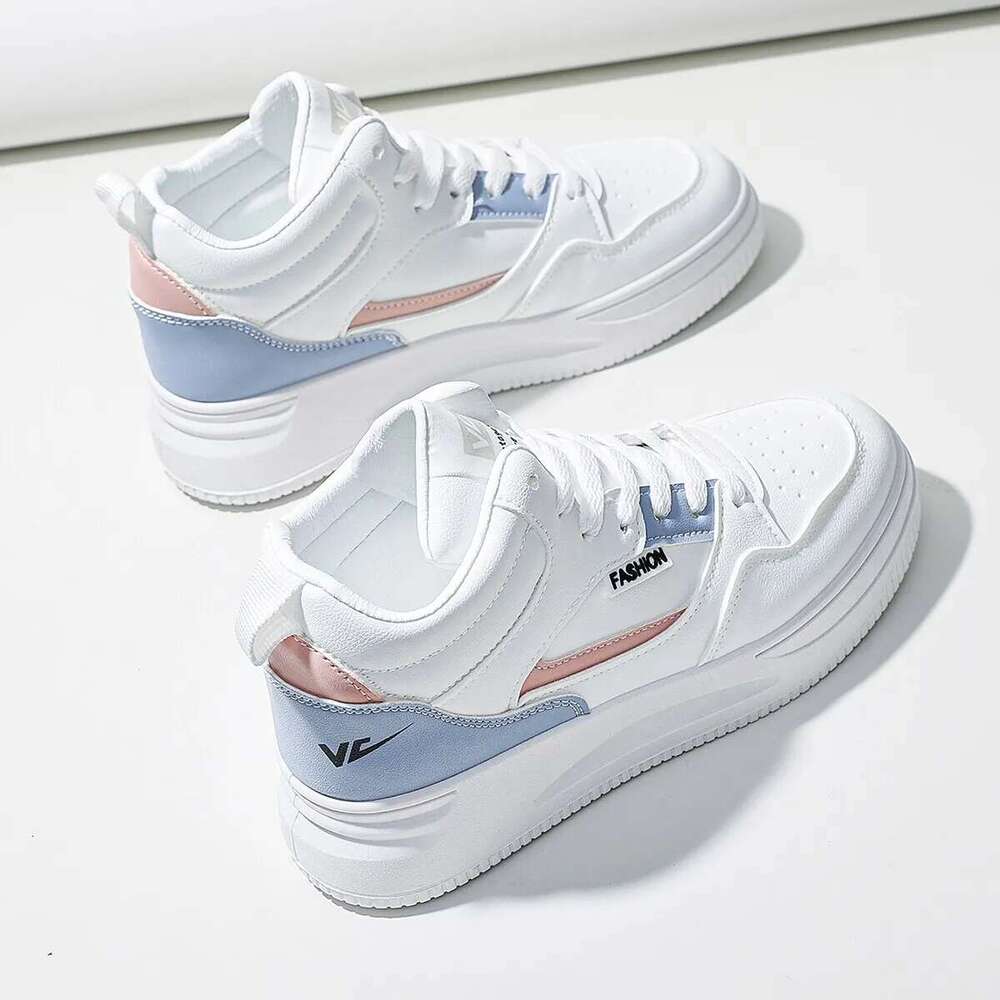Women White Colorblock Lace-Up Front Skate Shoes High-top Light weight Work Sneakers for Indoor Outdoor Gym