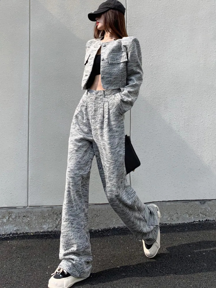 perfume tweed two-piece womens jacket jackethigh waist wide leg pants suit fashion casual two-piece suit 240925