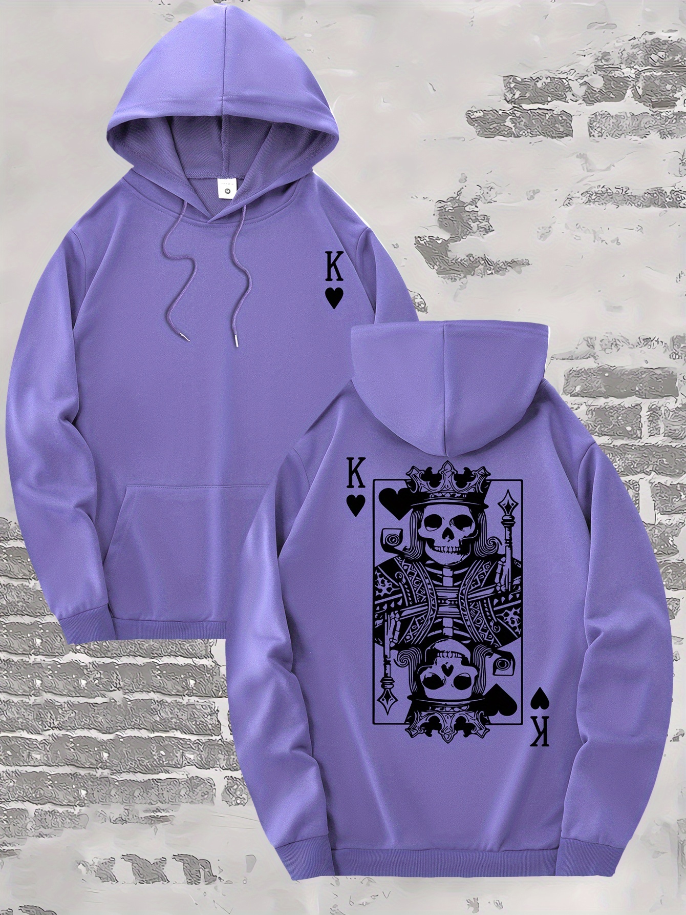 Poker K Graphic Print, Men's Stylish & Trendy & Cozy Long Sleeve Hoodie, Versatile Hooded Sweatshirt For Autumn & Winter Daily Wear