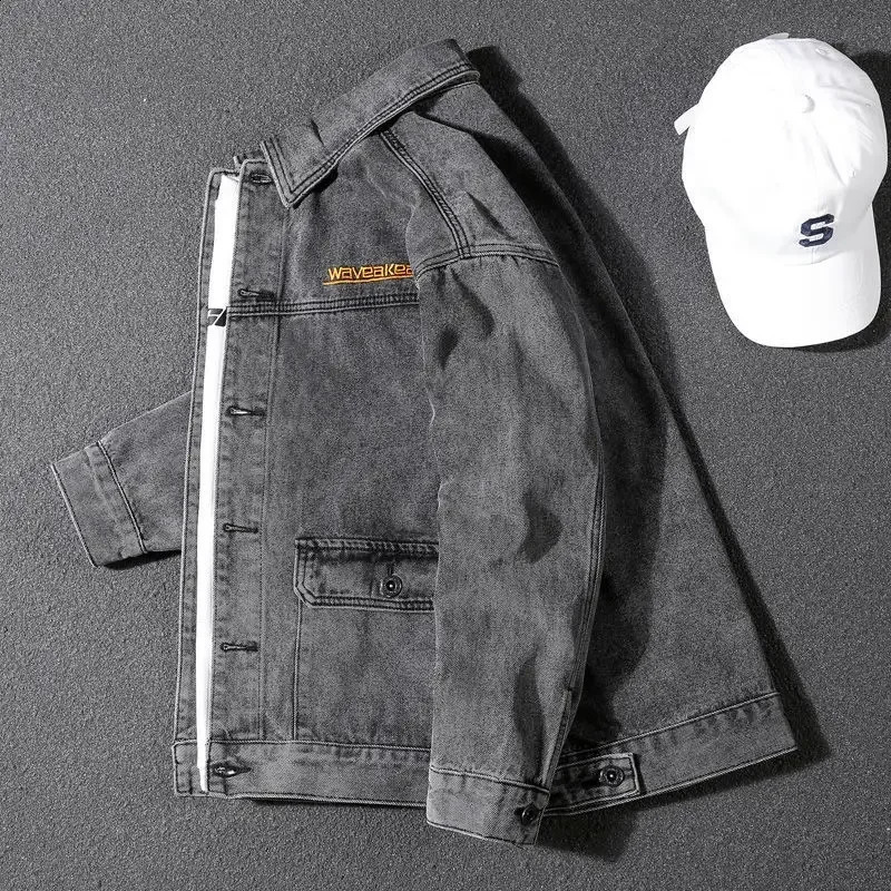 Male Jean Coats Overcoat with Embroidery Mens Denim Jacket Gray Washed Lxury ed er Elatic in Big Size G Loose L 240924