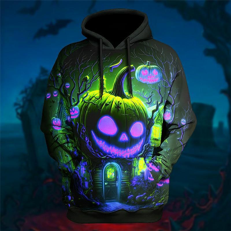 Men's 3D Pumpkin Printed Casual Pullover Hoodie, Soft Fleece Sweatshirt for Fall Season dh910320090