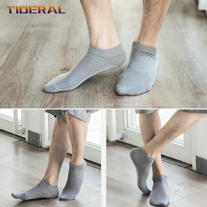 5 Pairs Men Bamboo Fiber Crew Socks Man High Quality Summer Winter Business Breathable Black Male Dress Ankle Socks 240925
