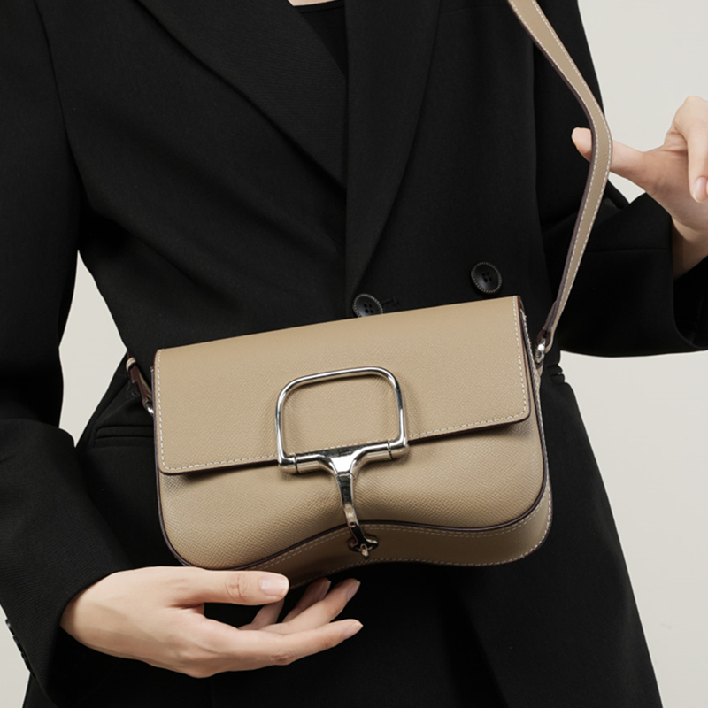 Women's Cowhide Handbags: Palm Print Hot Leather Saddle Crossbody Bag