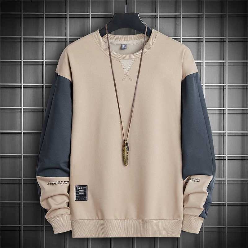 Spring Autumn Round Neck Sweatshirts Contrasting Colors Fashion Spliced Mens Clothing Patch Designs Korean All-match PulloversX240925
