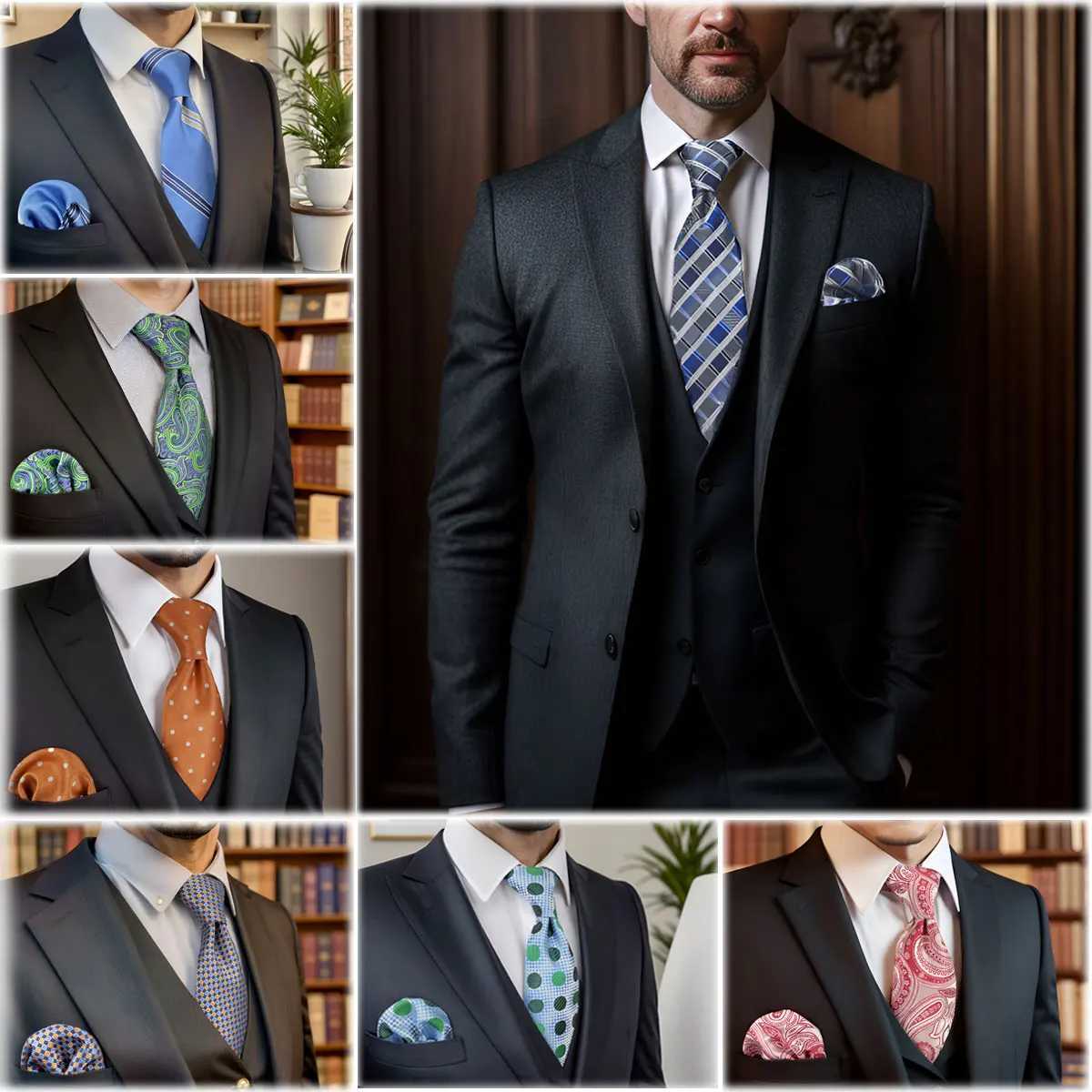 2024 New Extra Long Mens Tie Set with Paisley Necklace and Pocket Square for Wedding Grey Gift Blue 160cm 63 Christmas Y240925