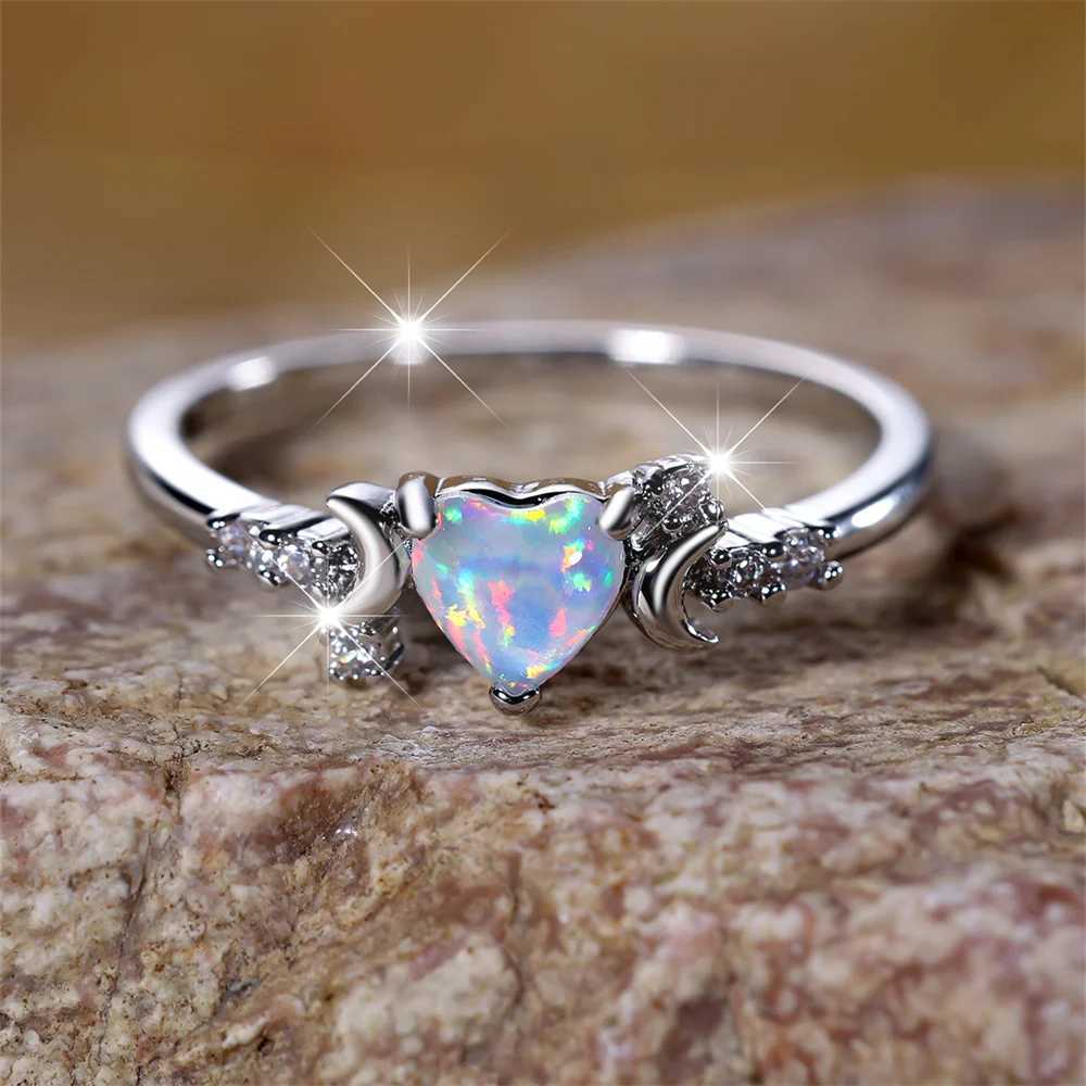 White Flame Opal Love Stone Ring Womens Rose Gold Silver Wedding Band Bridal Engagement Jewelry Mothers Day Gift W240925