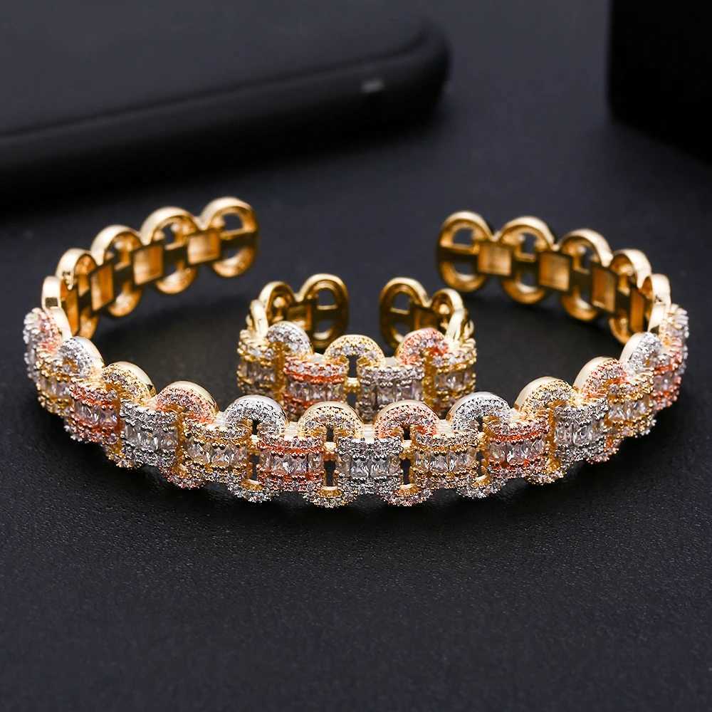 JanKellys luxurious and unique African bracelet ring set womens wedding jewelry set cubic zirconia crystal CZ Dubai bride jewelry set W240925