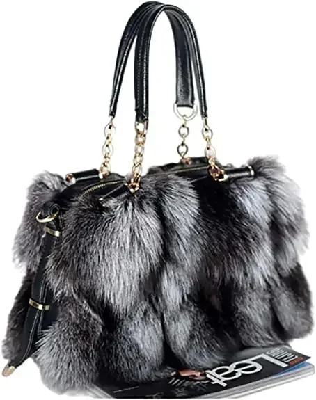 Real Fox Fur Women Tote Shoulder Winter Evening Party Bag Ladies Purses And Handbags