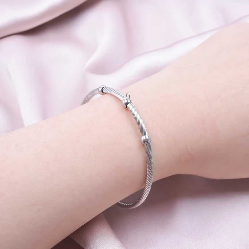 1Pc Stainless Steel Simple Beads Twist Cable Wire Bracelet For Women Kpop Styles Punk Open wrist Men Bangle Jewelry AccessoriesX240925