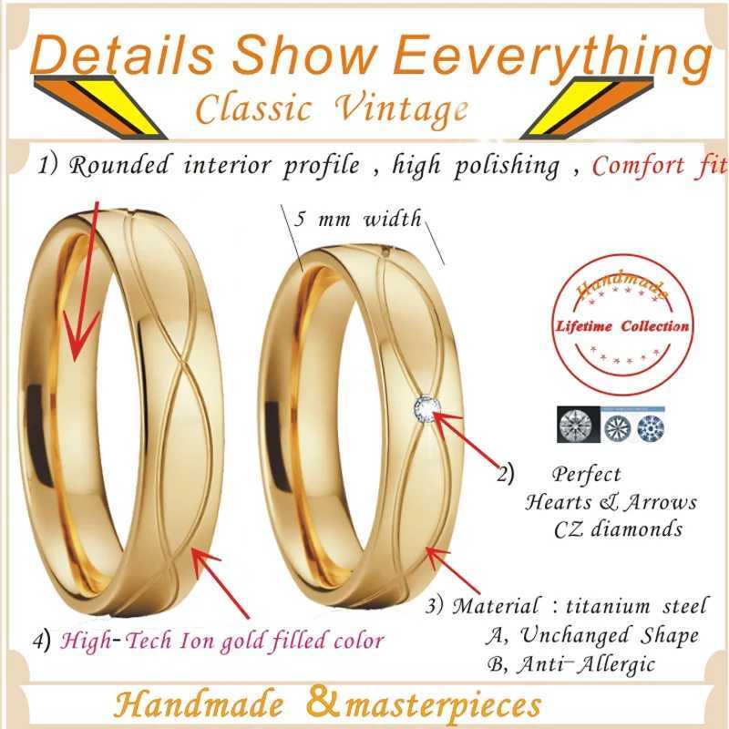 Retro wedding ring couples alliance 1 pair of 18k gold-plated jewelry fingers promise couples wedding ring W240925