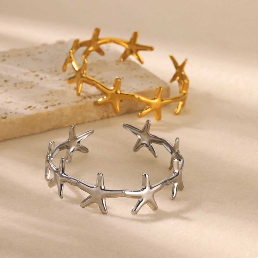 Stainless Steel Starfish Bangles For Women Lucky Stainless Steel Open Cuff Bracelets 2024 Trend Female Charm Jewelry Wrist AccesX240925