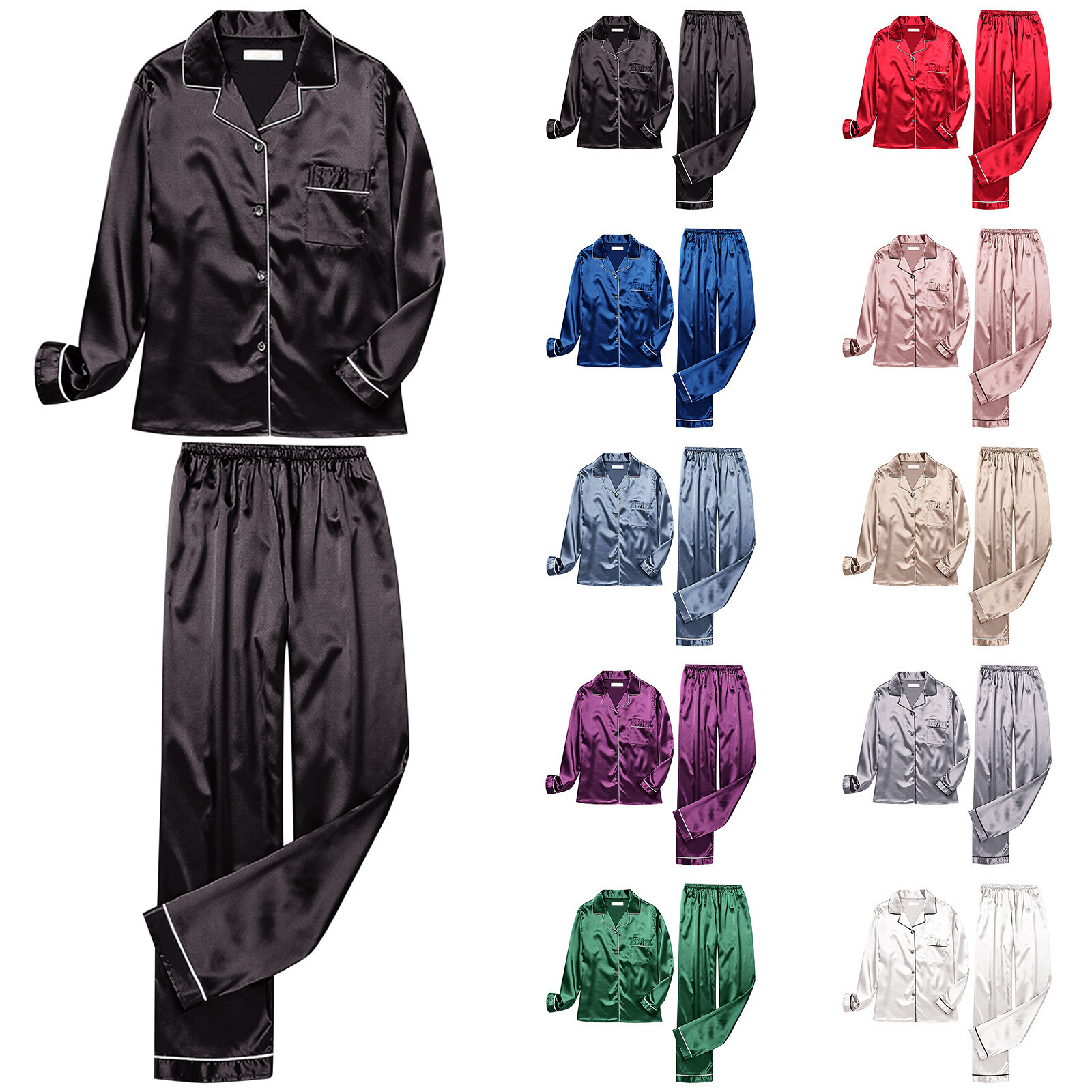 2024 New Women's Silk Satin Pamas Pajamas, Autumn Long sleeved Top, Pants Set, Casual Wear, Pajamas, Dazzling Women