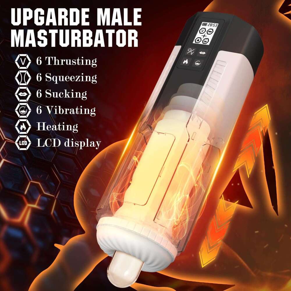 Male sex products Factory direct supply for men's masturbation Thunder Wind airplane cup LCD screen retractable suction vibration heating adult p