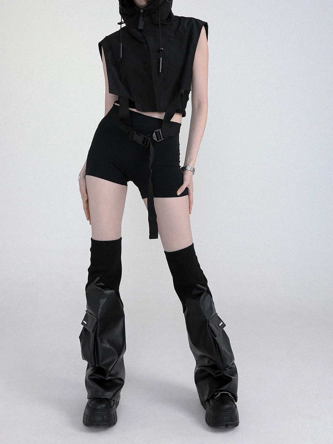 Other Fashion Accessories REDDACHiC Function Pockets Black White Women Leg Warmers Leather Knit Stitch Boots Cover Thighlong Socks Goth Grunge Y2k Ga 