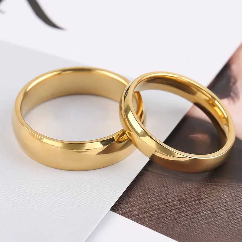 Fashionable and Simple Gold Plated Gloss Ring Classic Couple Banquet Exquisite Jewelry W240925