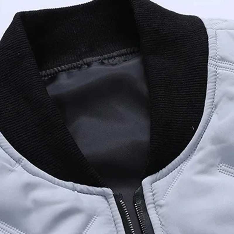New mens apron quilted jacket solid color long sleeved collar fashionable zipper jacket autumn and winter warm mens clothing Y240925