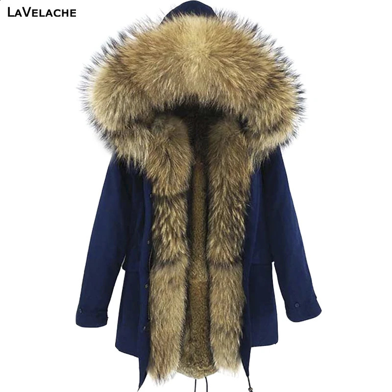 LaVelache Winter True Fox Fur Coat Long Parka Mens Rabbit Lining Natural Collar Thick Warm Jacket 240925