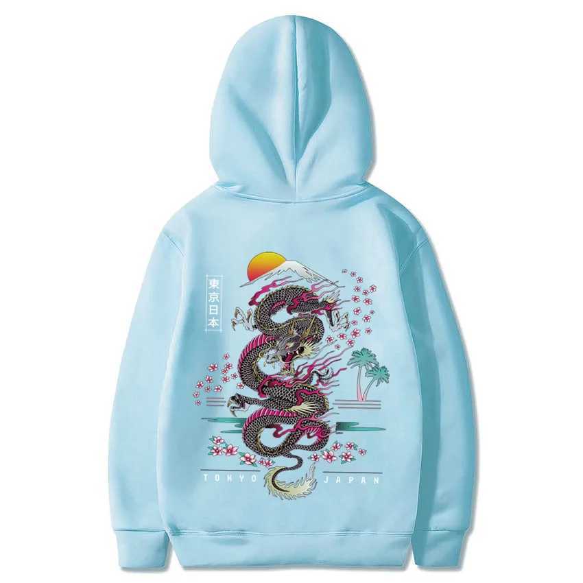 Dragon Print Hoodie Casual Round Neck Hooded Sweatshirt Youth Fashion Outdoor Long Sleeve SweatshirtX240925