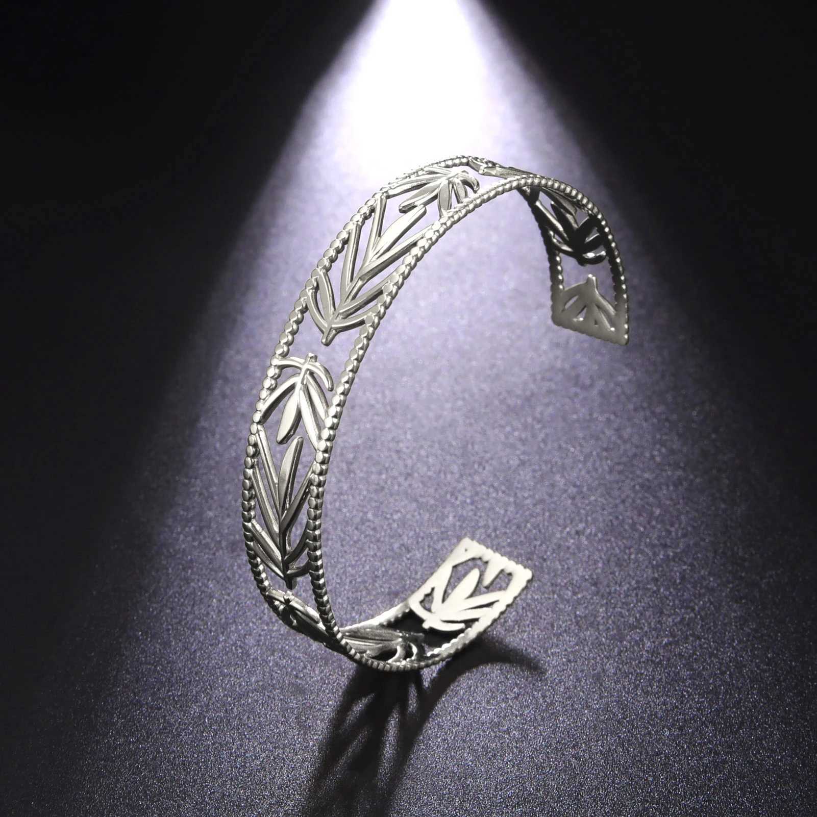 Amaxer Stainless Steel Olive Leaves Branch Bracelet for Women Girl Exquisite Bangles Christmas Valentines Day Jewelry GiftX240925