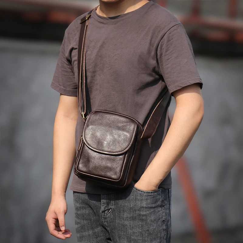 LUOKIR Mens Crossbody Bag Real Leather Shoulder Bag Retro Cowhide Small Sling Bags Casual Personality Satchel For 7.9 Inch iPad Z240924