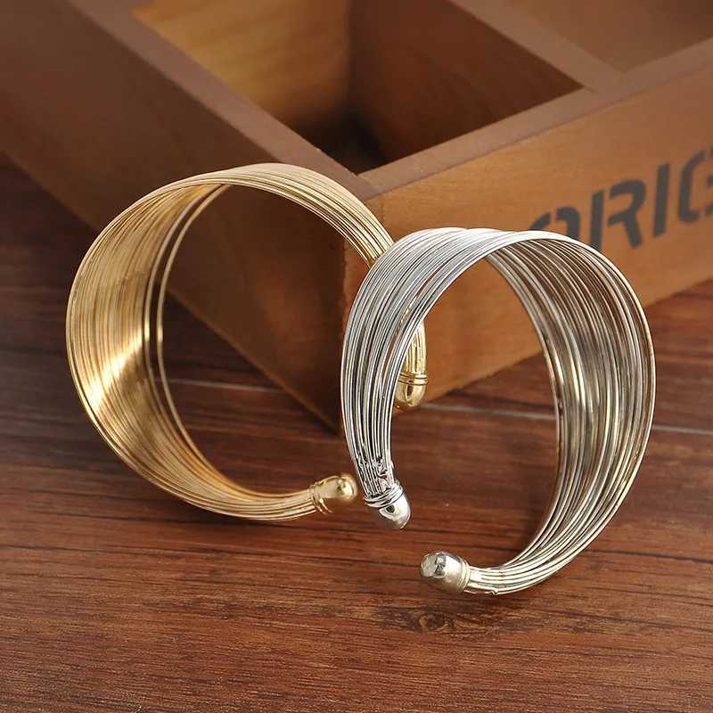 Vintage Gold Color Multi-Layer Opening Wide Cuff Bracelet For Women Punk Metal Adjustable Personality Bracelet Jewelry GiftsX240925