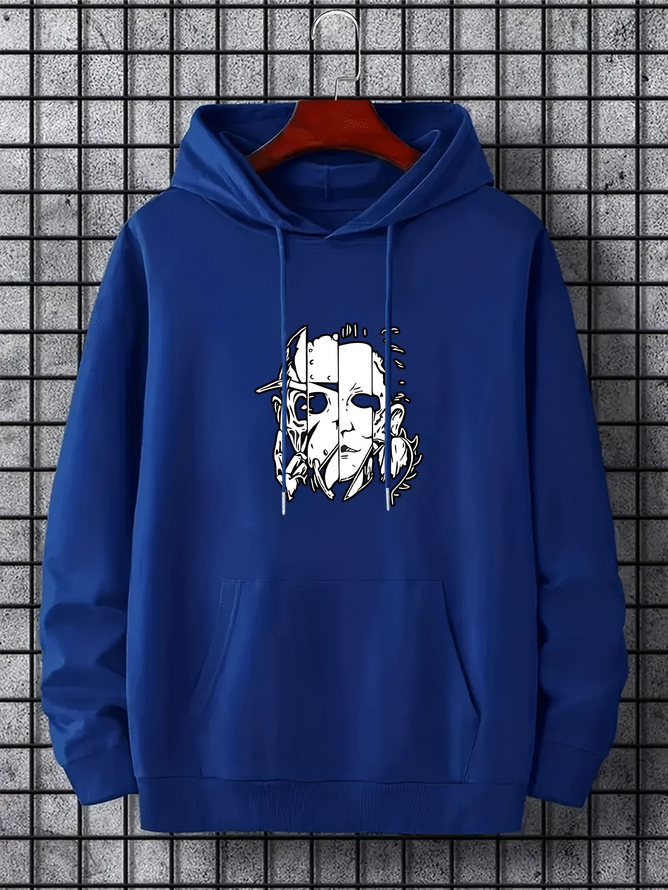 Men's Oversized Hoodie With Geometric Print - Casual Pullover Sweatshirt For Fall & Winter, Machine Washable